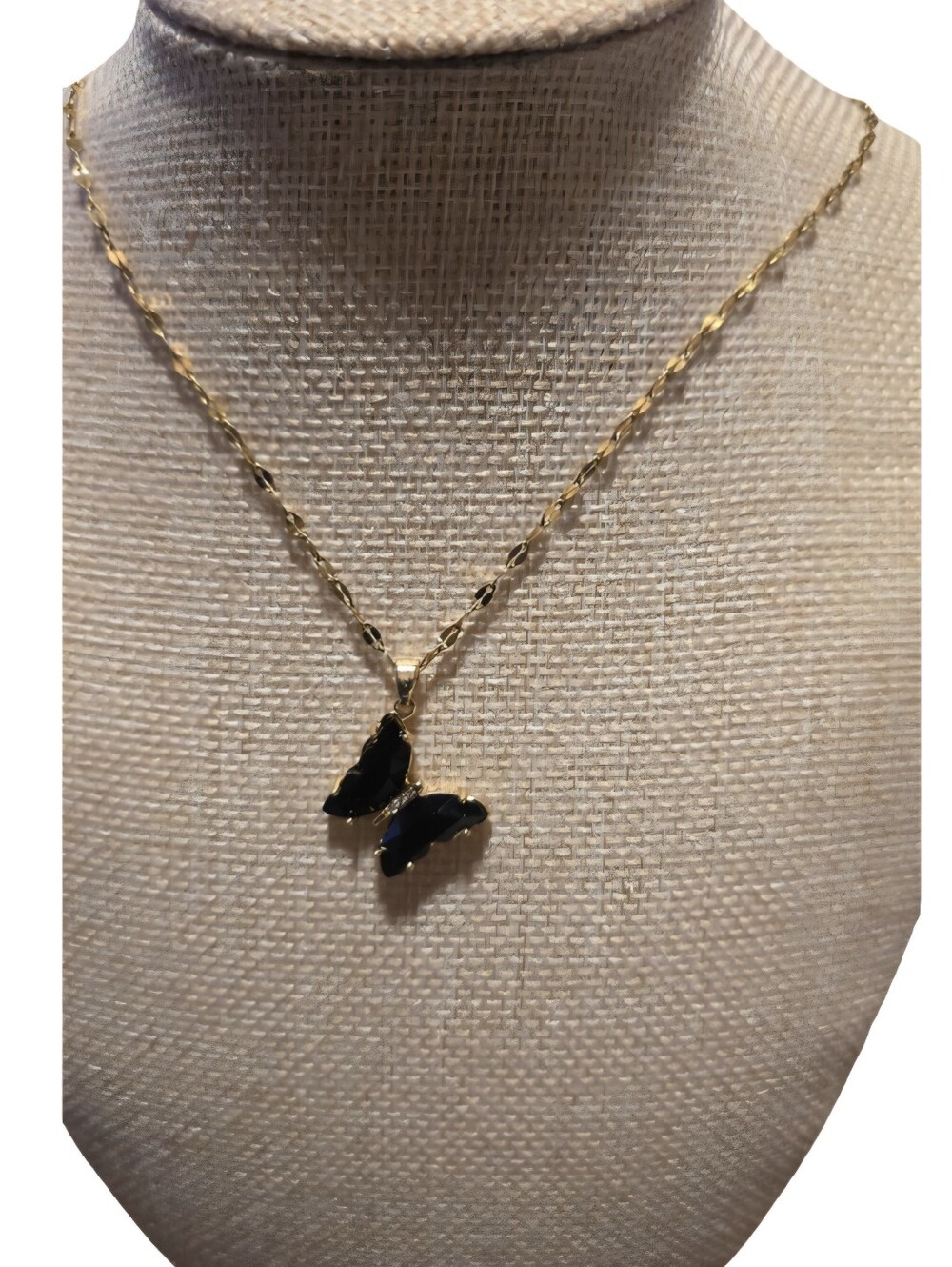 S. Steel Butterfly Pendant Necklace with Black Enamel Wings